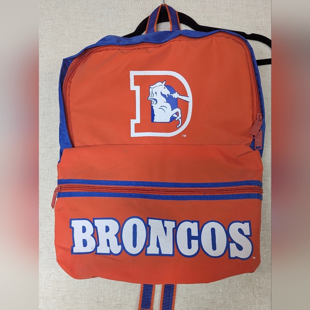 Vintage 90s Denver Broncos NFL Backpack Classic D Logo Orange Blue
